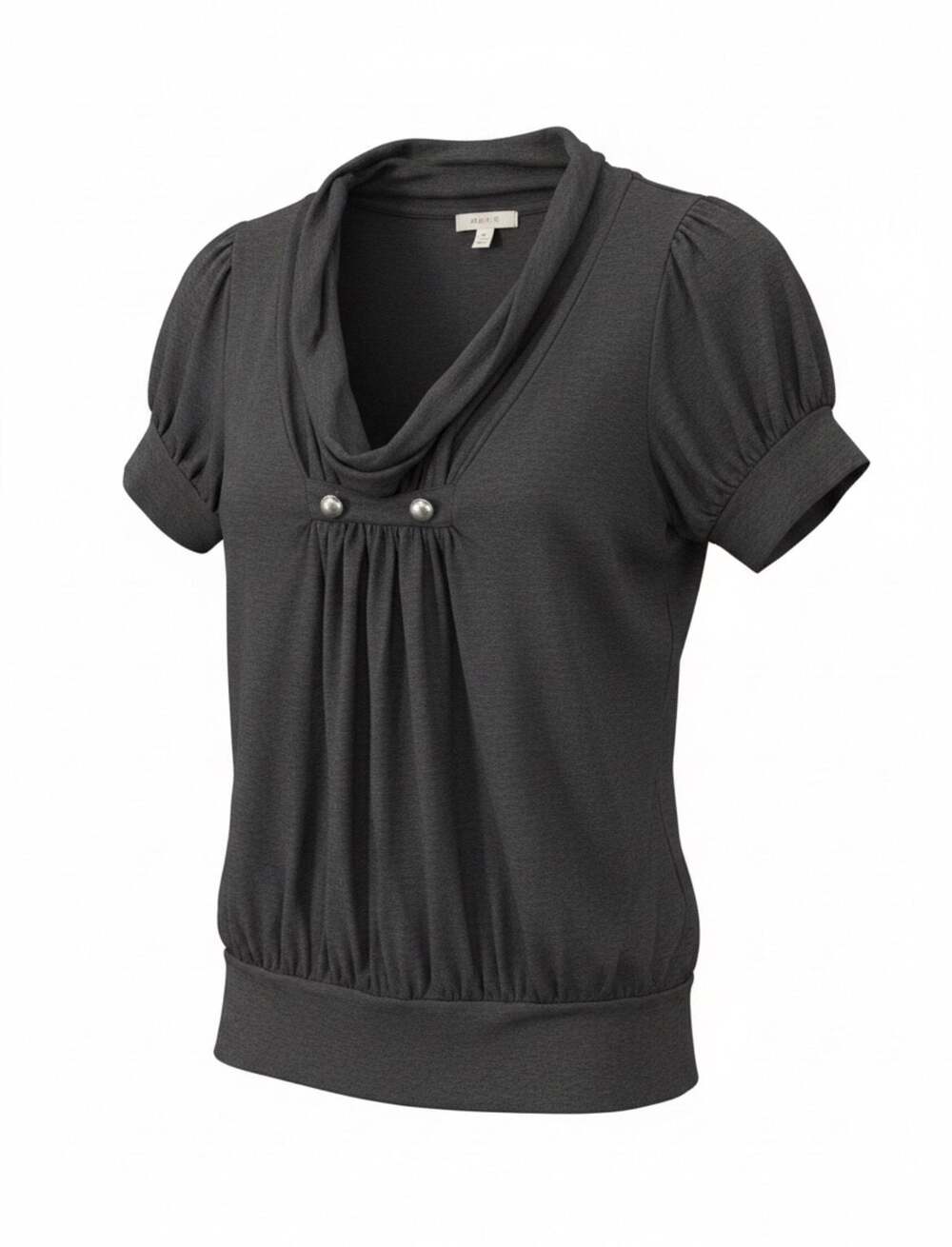 Ginger G. Black Cowl Neck Short Sleeve Top with Button Detail